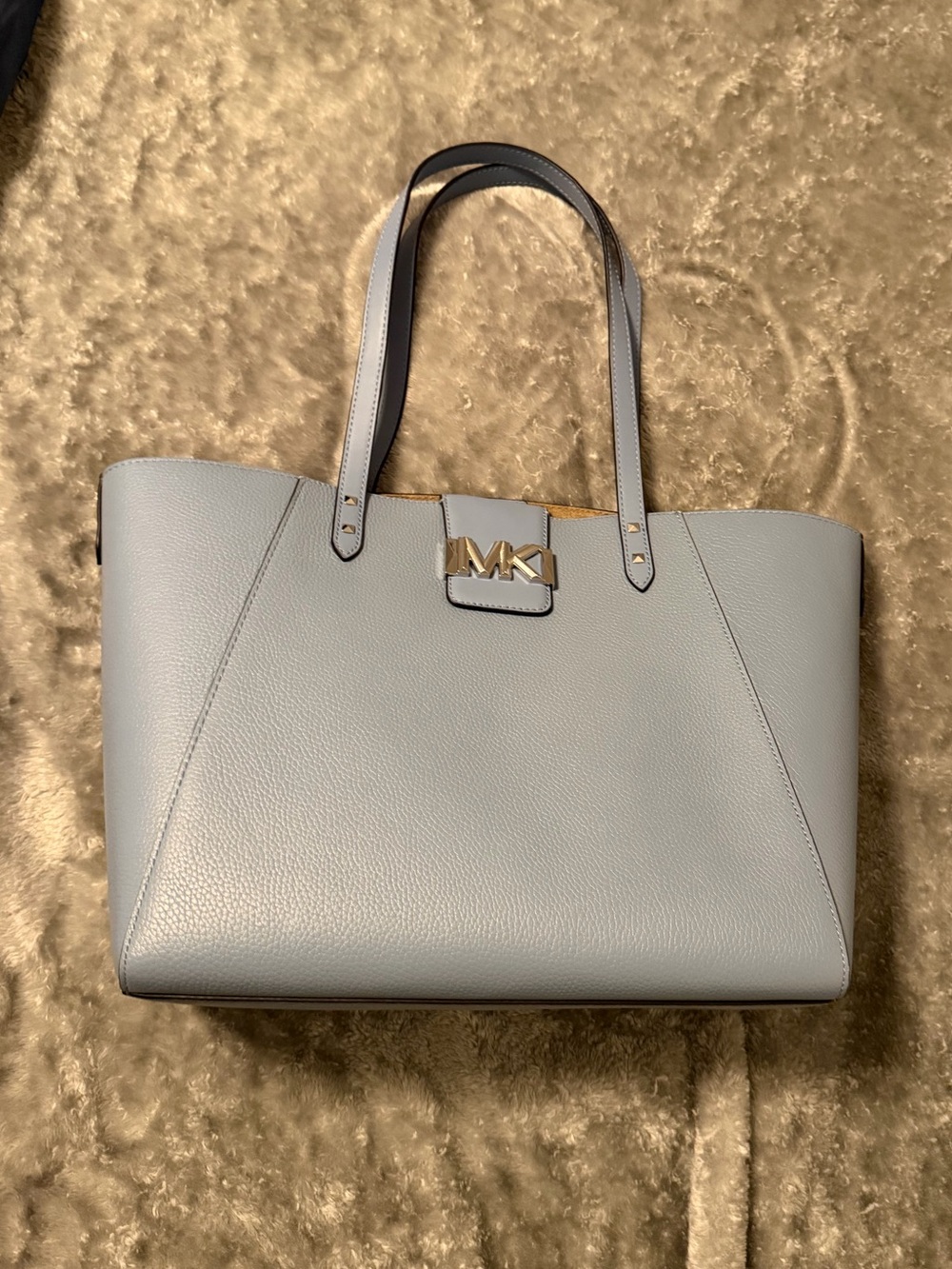 Michael Kors Light Gray Pebbled Leather Tote with Gold Logo